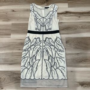 Ryu Cream Black Lace Embroidered Lined Dress Women’s Small